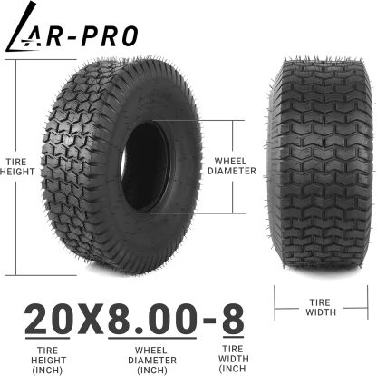 AR-PRO Paquete de 2 neumáticos para cortacésped de 20 x 8.00-8 (4 capas sin cámara), neumáticos sin cámara de repuesto para cortacésped, carritos de golf y ATV, llanta no incluida