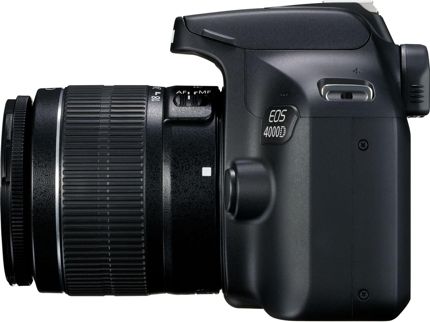 Cámara Canon EOS 4000D con Lente EF-S 18-55mm f/3.5-5.6 III y Accesorios Profesionales: Batería de Repuesto LPE10, Flash Esclavo, Bolsa Grande para Dispositivos en Negro