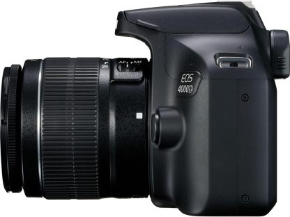 Cámara Canon EOS 4000D con Lente EF-S 18-55mm f/3.5-5.6 III y Accesorios Profesionales: Batería de Repuesto LPE10, Flash Esclavo, Bolsa Grande para Dispositivos en Negro
