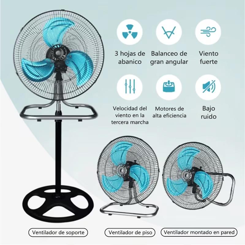 Ventilador de Pie 3 en 1 18\" con Oscilación 180°, 3 Velocidades, Motor Silencioso, Rejilla de Protección, Base Ajustable y Estable para Interior, Ahorrador de Energía, Control Mecánico, Ideal para Casa, Dormitorio y Oficina