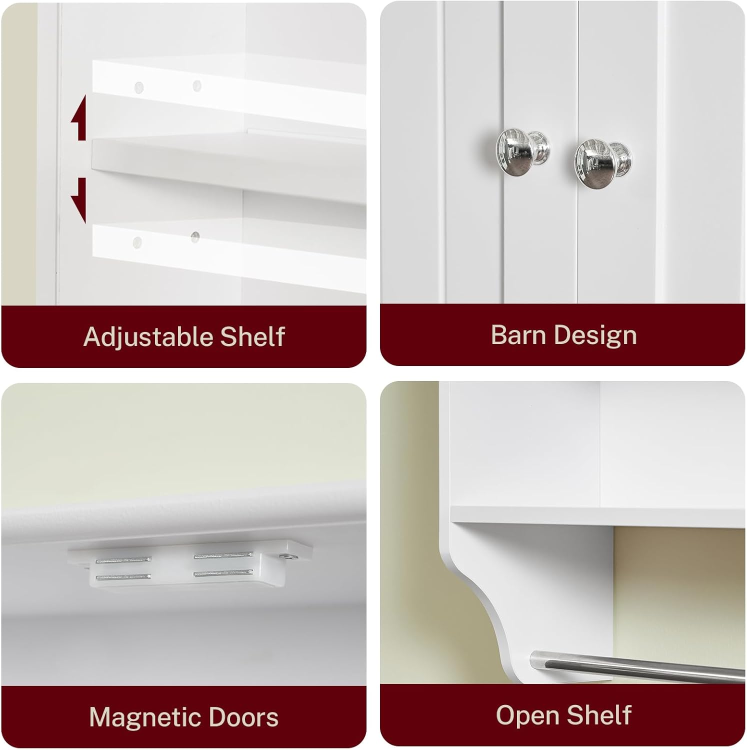 Iwell Mueble de baño montado en la pared con toallero y estante ajustable, clóset de almacenamiento sobre el inodoro, gabinete de medicina para baño, blanco