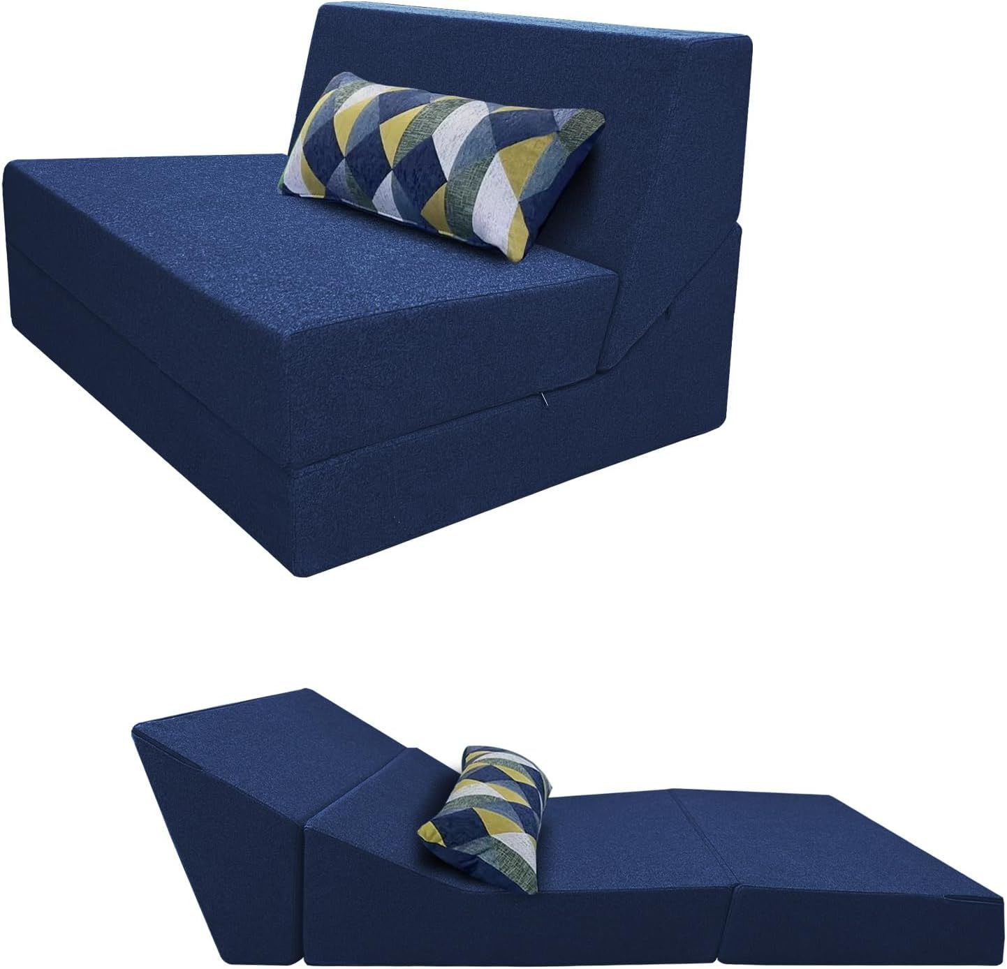 Nigoone - Sofá plegable tamaño Queen de espuma viscoelástica con 2 almohadas, sillón perezoso, triple futón, camas convertibles, funda lavable, gris oscuro