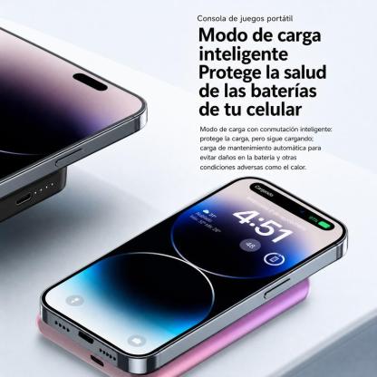 Consola de Juegos Portátil y Power Bank 2 en 1, Batería Magnética de 5000mAh con Carga Inalámbrica Rápida de 20W, Más de 6000 Juegos Retro Clásicos
