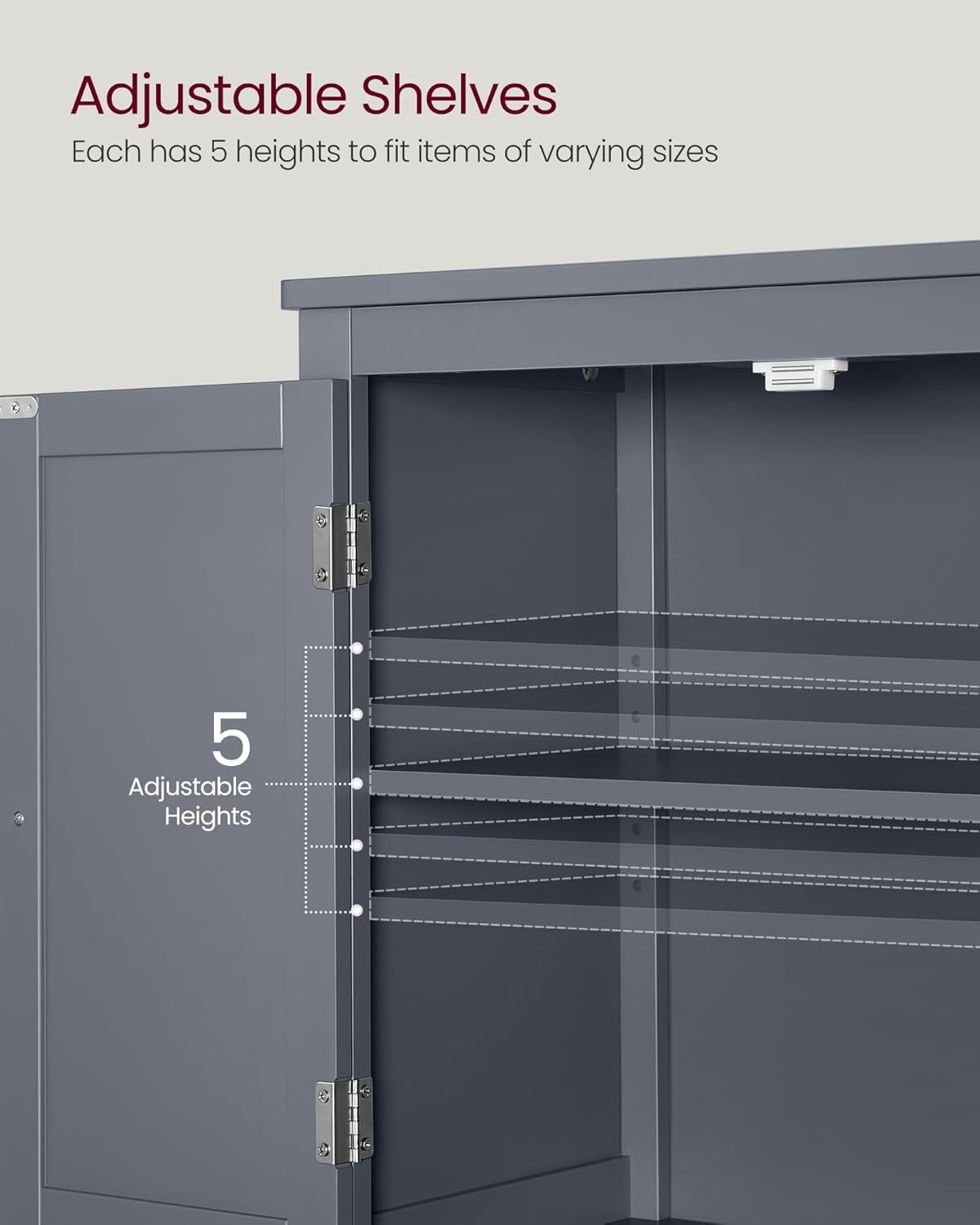 VASAGLE Mueble de Baño, Armario de Baño, Armario de Cocina, con 2 Puertas y 2 Cajones, Estantes Ajustables, 30 x 60 x 110 cm, Gris Paloma MBBC551G02