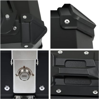 Labwork - Caja trasera para motocicleta de 45 l, con placa de montaje, aleación de aluminio dura, cierre de seguridad contra robo, metal plateado, caja trasera para maletero