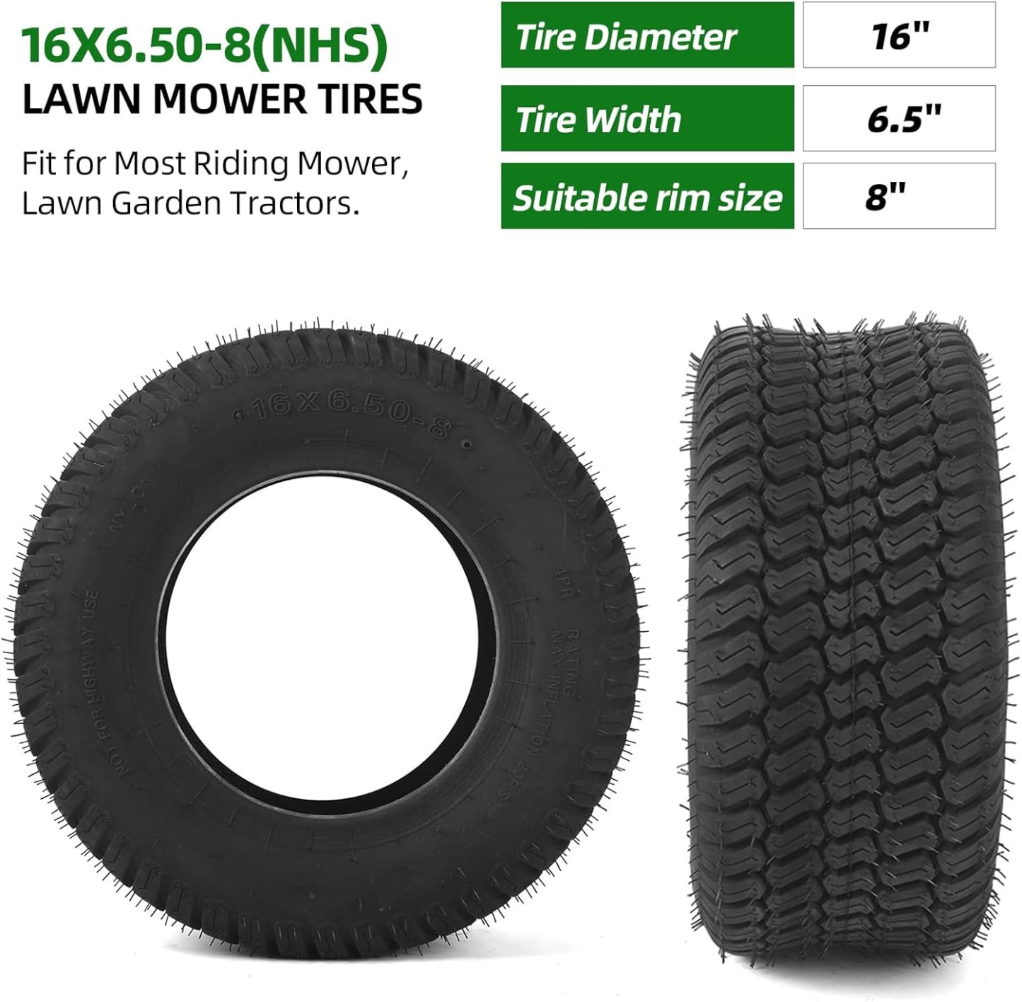 AR-PRO Paquete de 2 neumáticos para cortacésped de 20 x 8.00-8 (4 capas sin cámara), neumáticos sin cámara de repuesto para cortacésped, carritos de golf y ATV, llanta no incluida