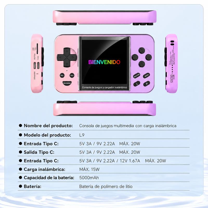 Consola de Juegos Portátil y Power Bank 2 en 1, Batería Magnética de 5000mAh con Carga Inalámbrica Rápida de 20W, Más de 6000 Juegos Retro Clásicos