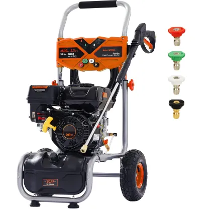 Hidrolavadora a gasolina Efurden de 3500 PSI y 2.3 GPM — Hidrolavadora de alta potencia y uso rudo, con motor de 209 cc y 7 HP, manguera de presión de 25 pies, bomba axial de aluminio, tanque para jabón y 4 boquillas de conexión rápida.
