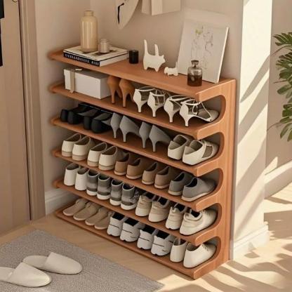 Estuche de almacenamiento 6Niveles para entrada de madera sólida y bambú multicapa, zapatero grande de bambú con gran capacidad, ahorro de espacio en el hogar o dormitorio, acomodar múltiples pares de zapatos con supergran capacidad, solución de almacenaj