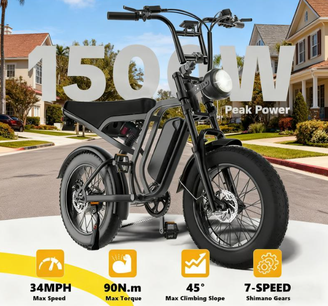 【HIEHA】All-Terrain 1500W Peak Motor Electric Bike – 34 MPH Range 40-70 Miles, 48V Removable Battery, Dual Suspension & Fat Tires for Off-Road & City Adventures, Turn Signals & Brake Light for Safety, Perfect for Mountain Trails and All-Terrain Use
