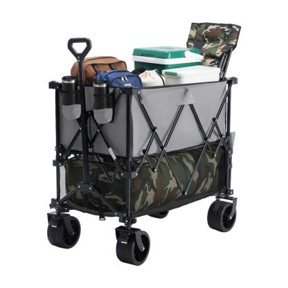 Sweetcrispy 320L Outdoor Folding Double-Decker Wagon with Brakes, 440 lbs Capacity, Flexible Handle, All-Terrain Big Wheels, Compact Pack & Foldable Size for Grocery, Camping