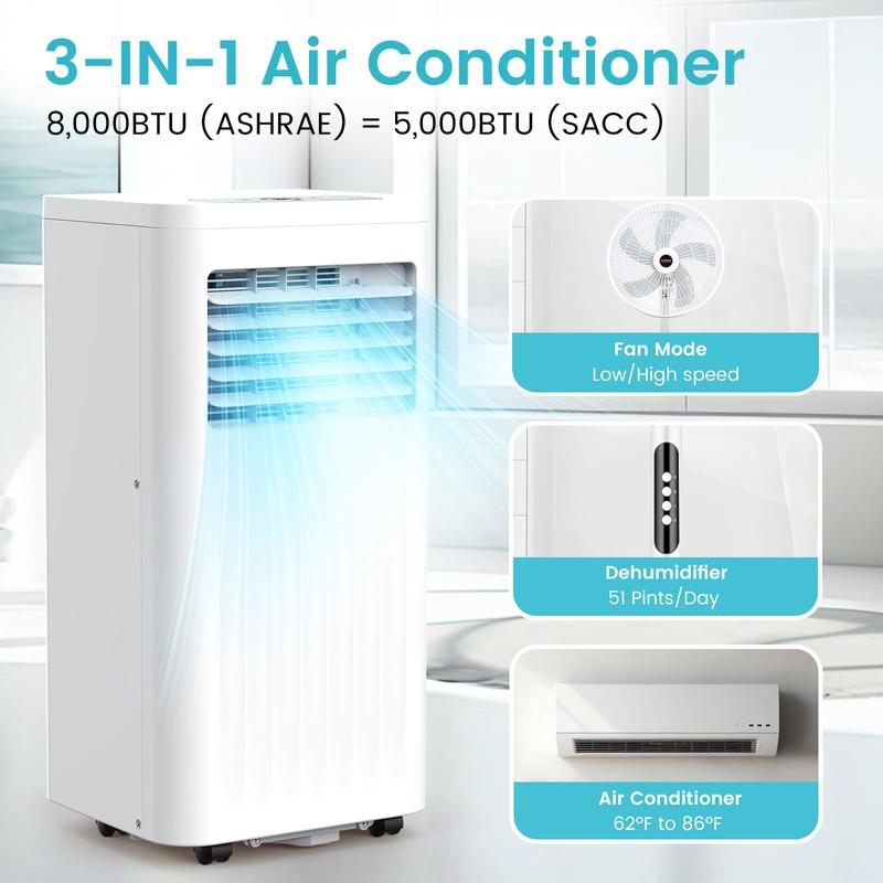 COWSAR 【SummerVibes】8000-10,000 BTU EasyCool Portable Air Conditioner- Cool up to 350 Sq. Ft. AC with Easy-to-Use Remote Control, Digital LED Display, 24H Timer,Sleep Mode and Complete Window Installation Kit, for Bedroom,Living Room,Home Office,Apartment