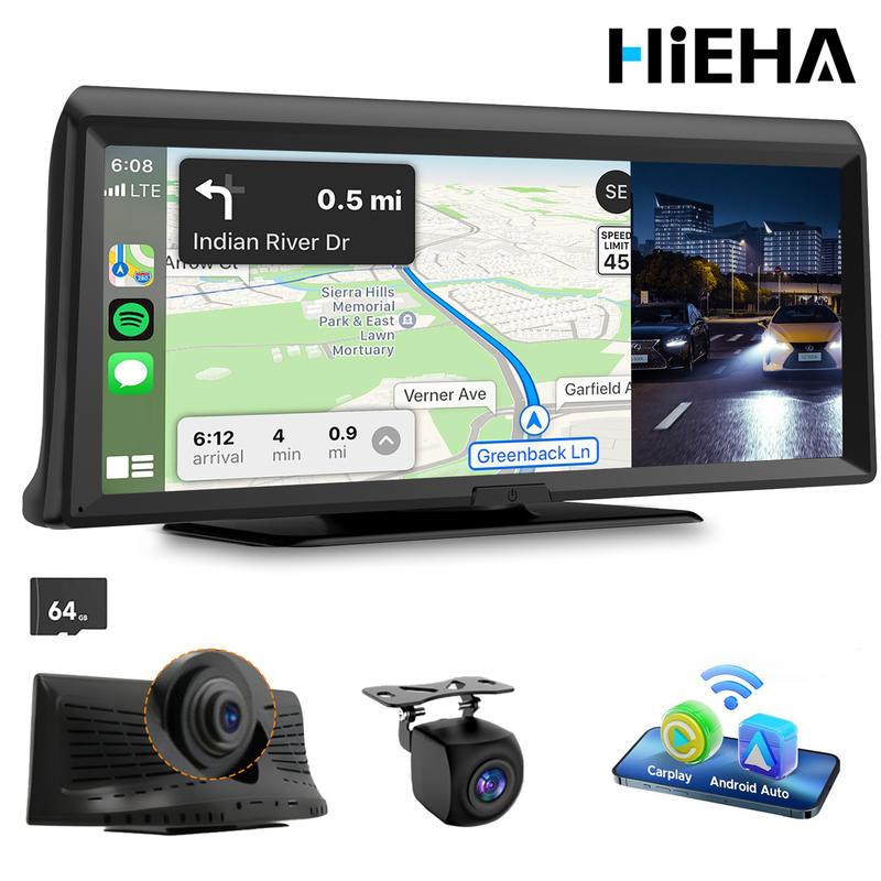 【HiEHA】2026 Carplay InaláMbrico y Android Auto, Pantalla TáCtil de 8,14\" 2k Frontal + 1080p Trasera Dash Cam, Gps y Bluetooth, Control por Voz, Unidad Principal Carplay para Facilitar la Conducción