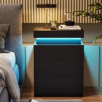 [Rebajas de verano] Mesita de noche Sikaic con estación de carga y luces LED, mesita de noche con tapa deslizante para dormitorio, mesita de noche con cajones, mesa auxiliar moderna, muebles para el hogar, artículos esenciales para residencias estudiantil