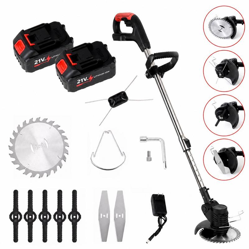 Desbrozadora Inalámbrica 21V – Dile Adiós a la Maleza en tu Jardín – Corta Césped, Hierba y Ramas – 2 Baterías de 3000mAh – 45 min de Autonomía – Ajustable 94-130cm – Cabezal 90° + Mango 360° – Regalo Perfecto para Papá o Jardineros – Verde o Negro
