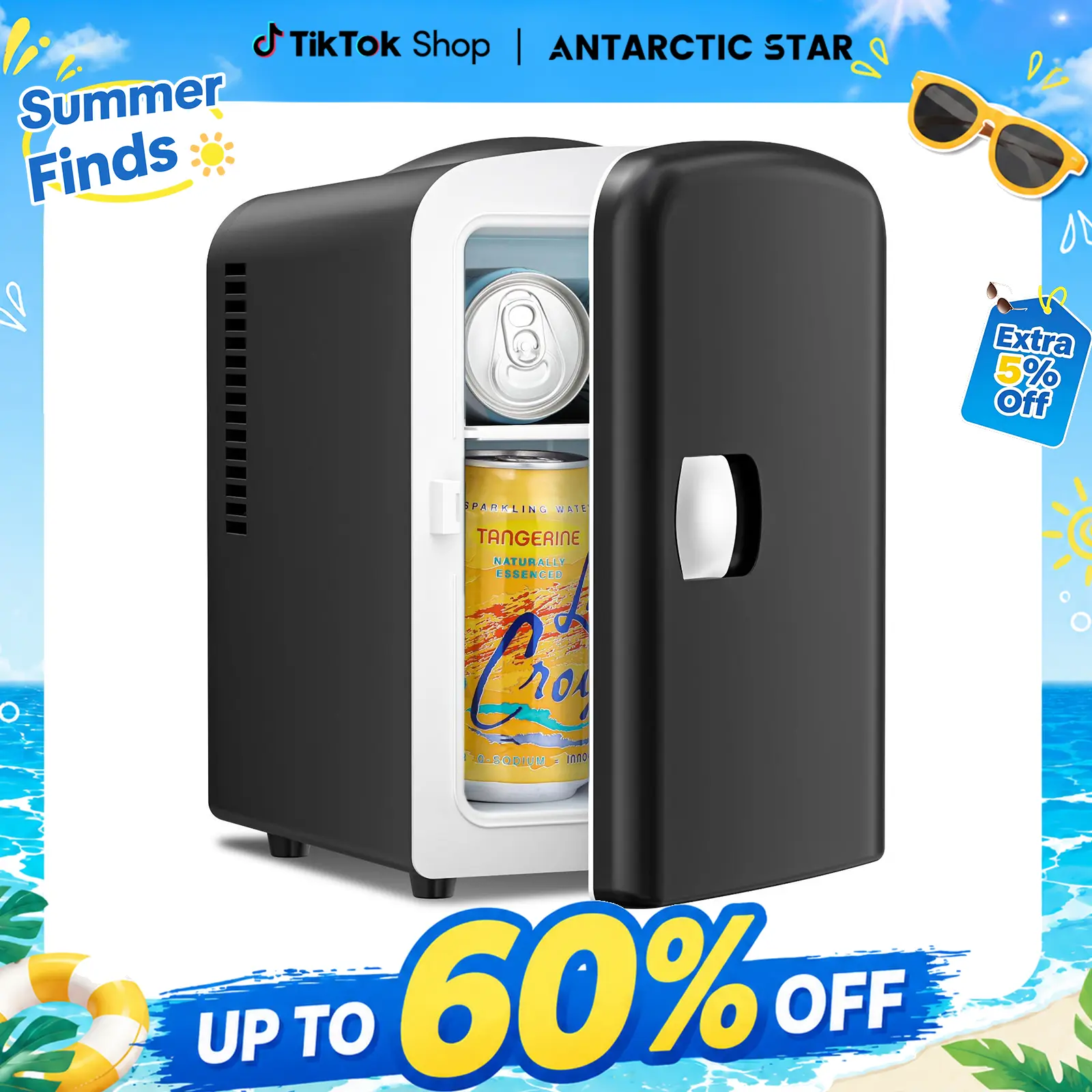 Refrigerador compacto Antarctic Star, mini refrigerador portátil, capacidad de 4 litros/6 latas de 355 ml, refrigerador pequeño portátil para cosméticos, cuidado de la piel y alimentos, ideal para el dormitorio, el coche, la oficina y la residencia estudi