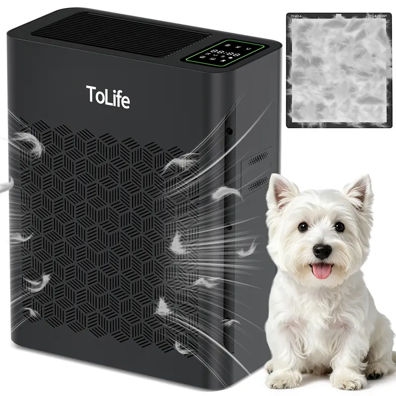 Purificador de aire ToLife TZ-K2 para habitaciones grandes (hasta 99 m²). Indicador de partículas PM 2.5, modo automático, temporizador, filtro HEPA: ¡elimina humo, polen y caspa de mascotas!