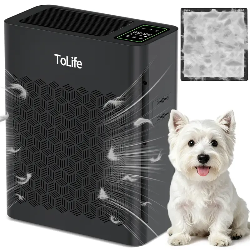 Purificador de aire ToLife TZ-K2 para habitaciones grandes (hasta 99 m²). Indicador de partículas PM 2.5, modo automático, temporizador, filtro HEPA: ¡elimina humo, polen y caspa de mascotas!