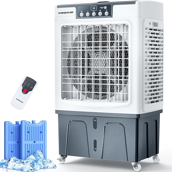 VAGKRI - Enfriador de pantano, enfriador de aire evaporativo de 2100 CFM con tanque de agua de 8 galones | 120°Oscillation Air Cooler with 3 Modes & Wind Speeds, 24H Timer, Auto Fill Cooling Fan for Patio Garage Commercial Use