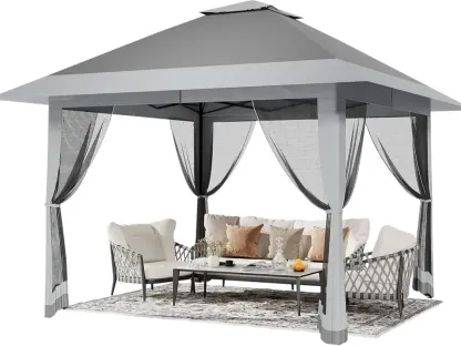 Carpa plegable Garvee de 13x13 pies con estructura metálica, sombrilla exterior de acero para lluvia y sol con malla, techo de doble ventilación, altura ajustable, fácil montaje, refugio impermeable para el patio trasero, toldo y estructura de sombra mode