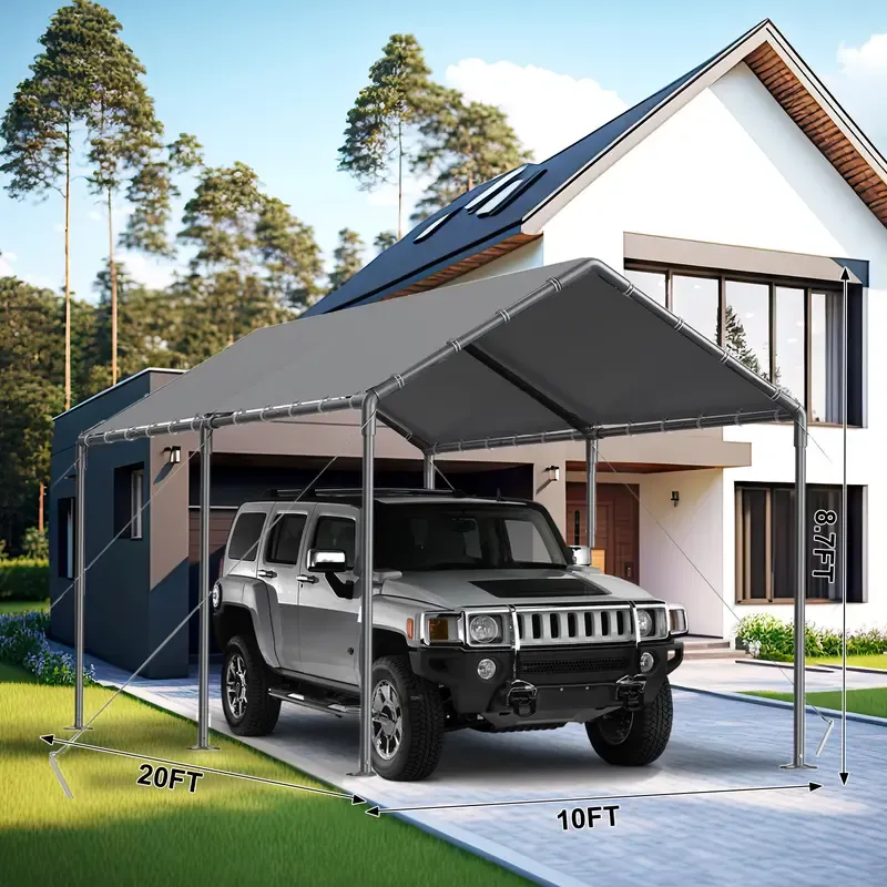 Cochera Grezone de 3x6 metros (10x20 pies), resistente, para exteriores, de gran capacidad, tipo toldo portátil para garaje, cobertizo de almacenamiento, refugio para coches, lona para todas las estaciones, protección contra el viento para barcos de fiest