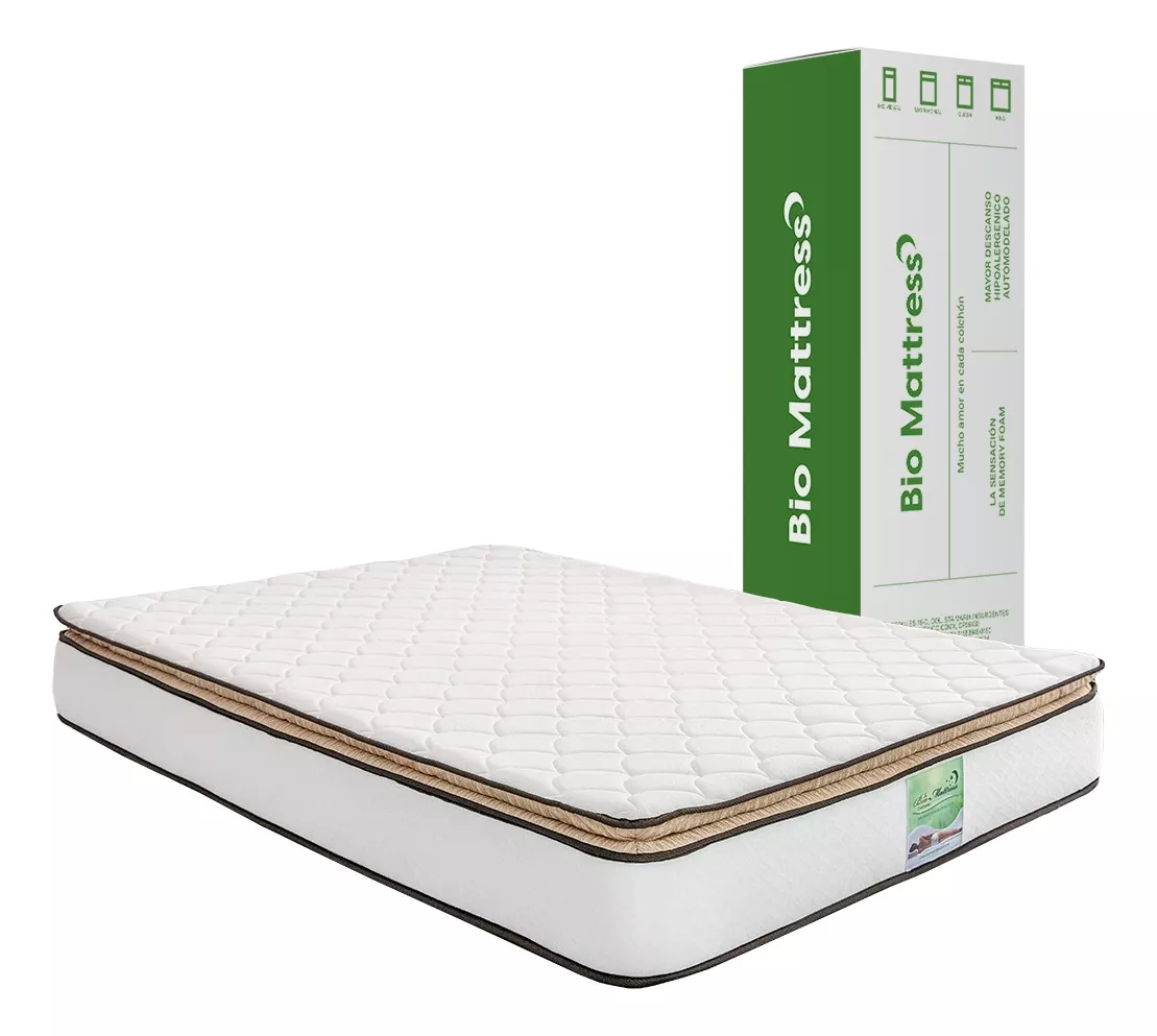 Colchon Queen Size Bio Cotton Memory Foam Bio Mattress Color Blanco-almohada