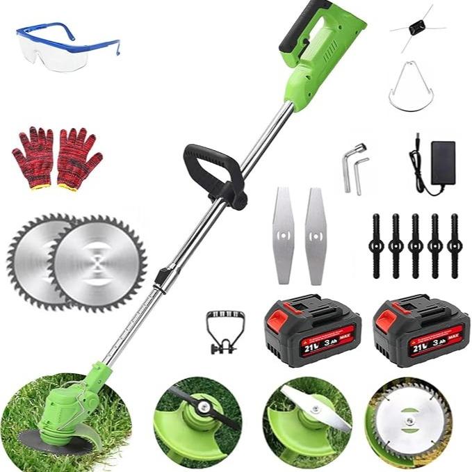 Desbrozadora Inalámbrica 21V – Dile Adiós a la Maleza en tu Jardín – Corta Césped, Hierba y Ramas – 2 Baterías de 3000mAh – 45 min de Autonomía – Ajustable 94-130cm – Cabezal 90° + Mango 360° – Regalo Perfecto para Papá o Jardineros – Verde o Negro
