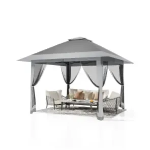 Carpa plegable Garvee de 13x13 pies con estructura metálica, sombrilla exterior de acero para lluvia y sol con malla, techo de doble ventilación, altura ajustable, fácil montaje, refugio impermeable para el patio trasero, toldo y estructura de sombra mode