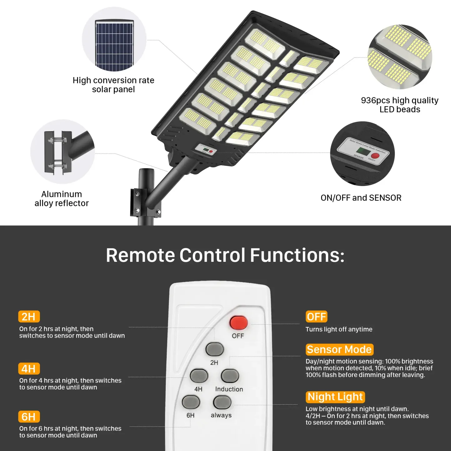 Lámpara solar de pared para exteriores – LED con sensor de movimiento y 3 modos | Luz de seguridad impermeable IP66 con control remoto | Luz para jardín, patio y porche | Iluminación solar para exteriores