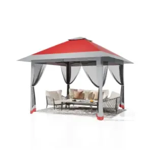 Carpa plegable Garvee de 13x13 pies con estructura metálica, sombrilla exterior de acero para lluvia y sol con malla, techo de doble ventilación, altura ajustable, fácil montaje, refugio impermeable para el patio trasero, toldo y estructura de sombra mode