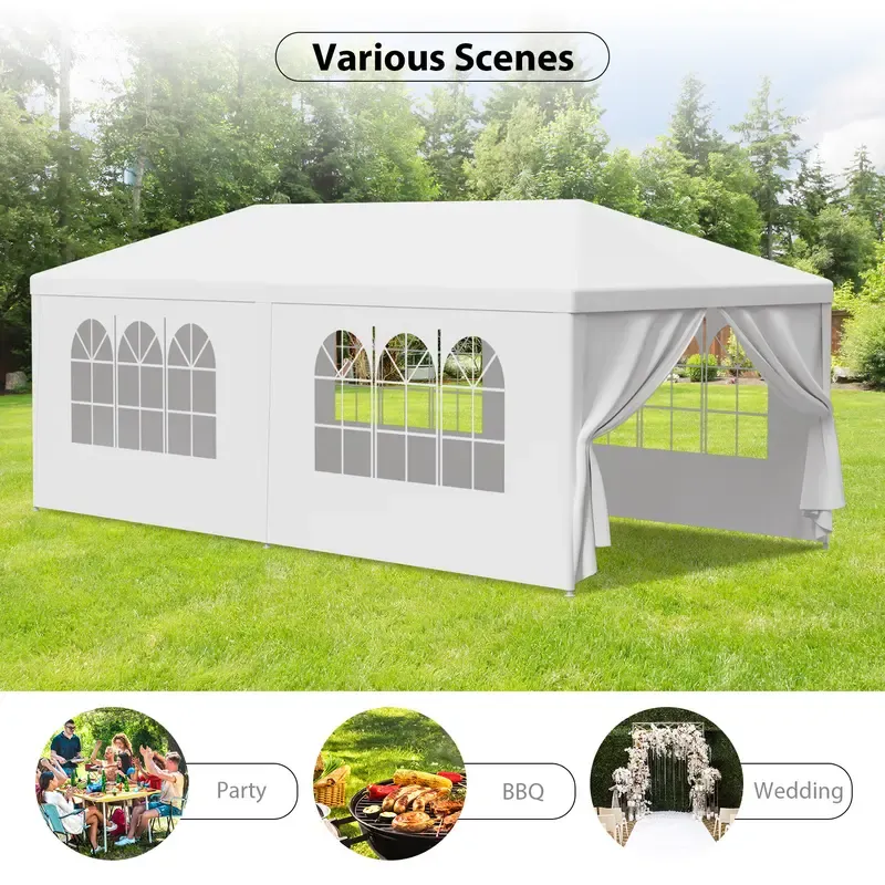 Gran carpa exterior con toldo - Carpa de 10x20 pies, estructura de acero blanco, protección UV para bodas, eventos de catering (tiendas de campaña y accesorios para deportes, acampada y senderismo al aire libre), toldo desmontable.