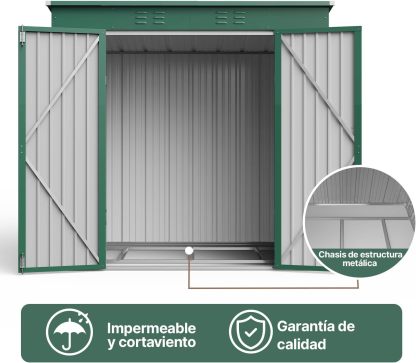 BRO A SIS Caseta de jardín metálica, 2 Puertas con Cerradura, ventilada, para Guardar Herramientas y Suministros. (Verde)