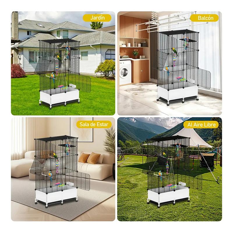 Jaula Móvil para Aves, Jaula para Loros y Canarios con Accesorios Completos, con Ruedas y Base Elevada para Fácil Limpieza