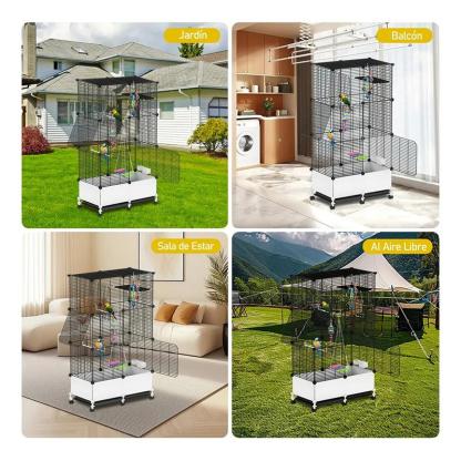Jaula Móvil para Aves, Jaula para Loros y Canarios con Accesorios Completos, con Ruedas y Base Elevada para Fácil Limpieza