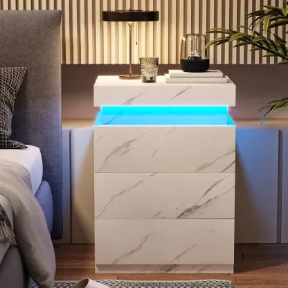 [Rebajas de verano] Mesita de noche Sikaic con estación de carga y luces LED, mesita de noche con tapa deslizante para dormitorio, mesita de noche con cajones, mesa auxiliar moderna, muebles para el hogar, artículos esenciales para residencias estudiantil