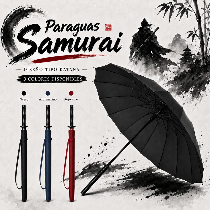 [Para todo clima] Paraguas estilo katana — 106 cm, resistente al viento y de secado rápido