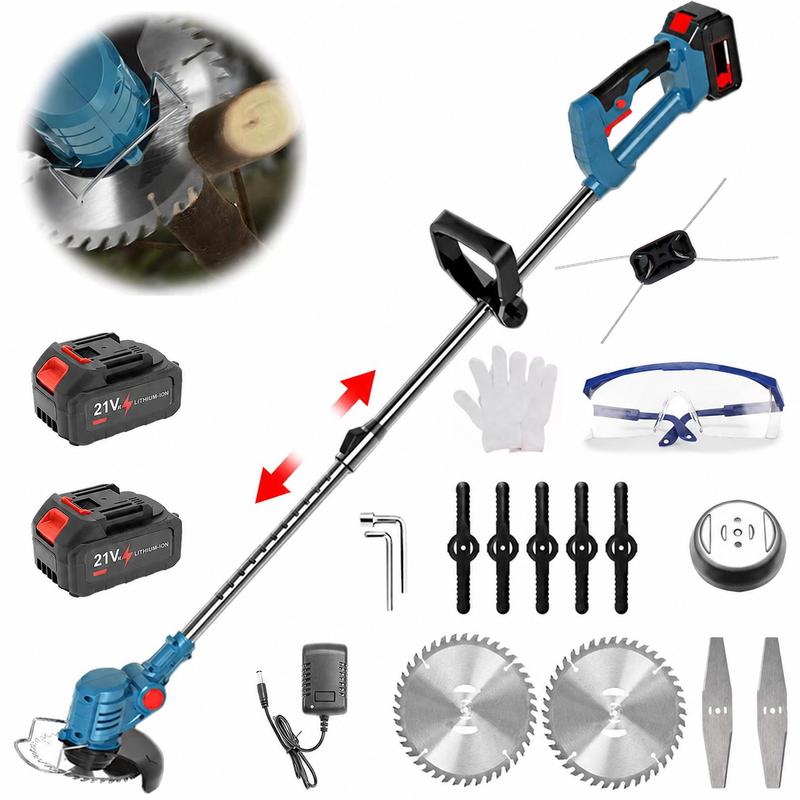 Desbrozadora Inalámbrica 21V – Dile Adiós a la Maleza en tu Jardín – Corta Césped, Hierba y Ramas – 2 Baterías de 3000mAh – 45 min de Autonomía – Ajustable 94-130cm – Cabezal 90° + Mango 360° – Regalo Perfecto para Papá o Jardineros – Verde o Negro
