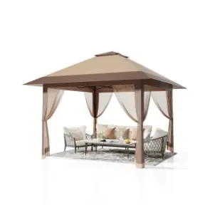 Carpa plegable Garvee de 13x13 pies con estructura metálica, sombrilla exterior de acero para lluvia y sol con malla, techo de doble ventilación, altura ajustable, fácil montaje, refugio impermeable para el patio trasero, toldo y estructura de sombra mode