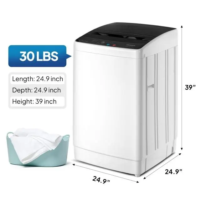 Lavadora portátil ROVSUN de 17,8/25/30 libras, lavadora eléctrica totalmente automática con tambor de acero inoxidable, lavadora compacta de 110 V, lavadora y secadora centrífuga combinadas con bomba de desagüe para apartamentos, residencias estudiantiles