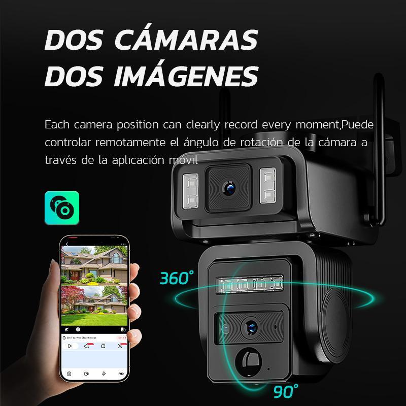 Cámara WiFi de Seguridad Solar Exterior con Lente Dual y Batería 8000mAh - Modelo AJ19-WiFi, 8MP Ultra HD, 360° Panorámica, Visión Nocturna a Color, Alarma Sonora, Comunicación Bidireccional, Sin Mensualidad (Tarjeta SD/Gratis 7 Días), IP66, Fácil Instala