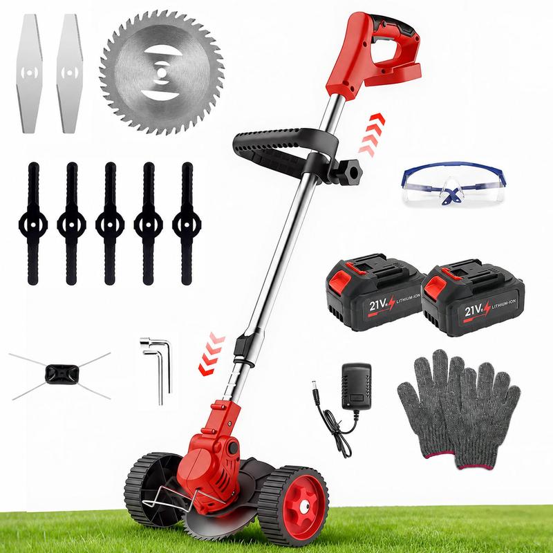 Desbrozadora Inalámbrica 21V – Dile Adiós a la Maleza en tu Jardín – Corta Césped, Hierba y Ramas – 2 Baterías de 3000mAh – 45 min de Autonomía – Ajustable 94-130cm – Cabezal 90° + Mango 360° – Regalo Perfecto para Papá o Jardineros – Verde o Negro