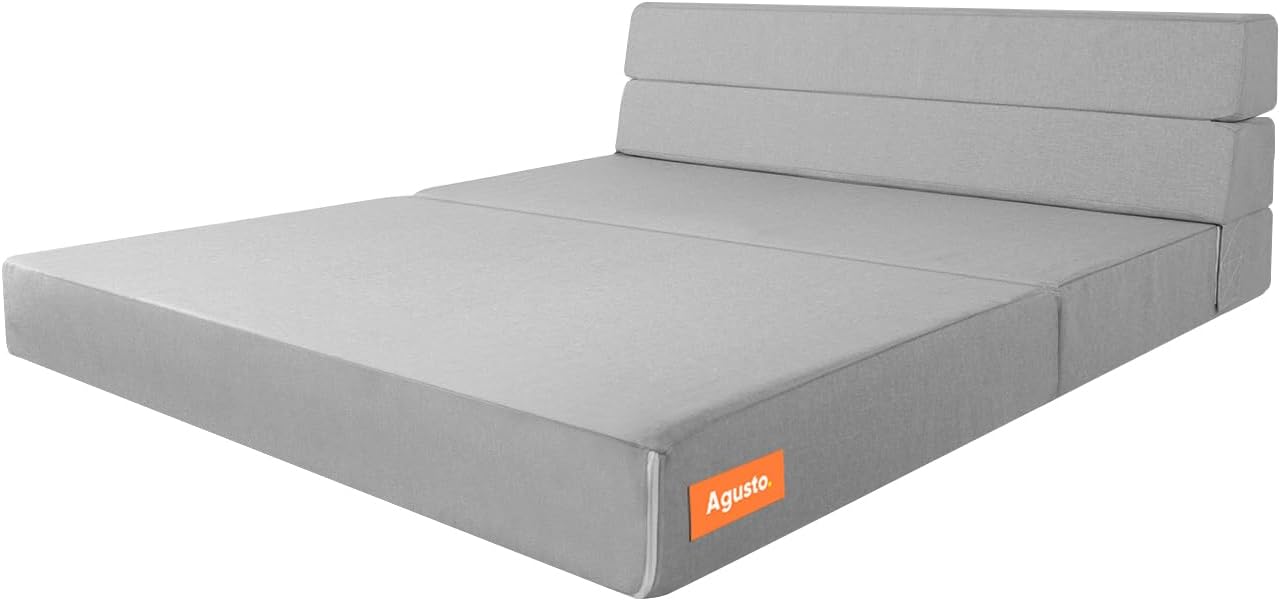 AGUSTO Sofá Cama Matrimonial Multifunción Colchon Plegable Futon Chaise Sillon Puff (Gris Claro)