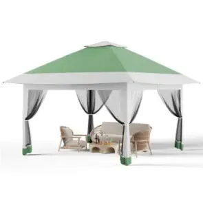 Carpa plegable Garvee de 13x13 pies con estructura metálica, sombrilla exterior de acero para lluvia y sol con malla, techo de doble ventilación, altura ajustable, fácil montaje, refugio impermeable para el patio trasero, toldo y estructura de sombra mode