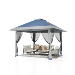 Carpa plegable Garvee de 13x13 pies con estructura metálica, sombrilla exterior de acero para lluvia y sol con malla, techo de doble ventilación, altura ajustable, fácil montaje, refugio impermeable para el patio trasero, toldo y estructura de sombra mode