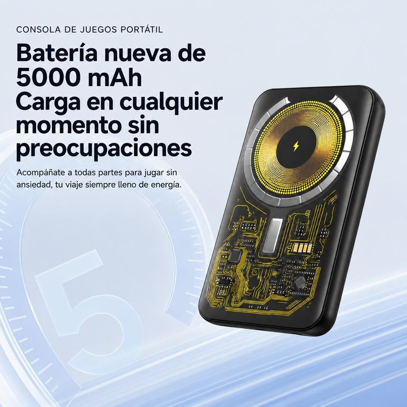 Consola de Juegos Portátil y Power Bank 2 en 1, Batería Magnética de 5000mAh con Carga Inalámbrica Rápida de 20W, Más de 6000 Juegos Retro Clásicos