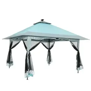 Carpa plegable Garvee de 13x13 pies con estructura metálica, sombrilla exterior de acero para lluvia y sol con malla, techo de doble ventilación, altura ajustable, fácil montaje, refugio impermeable para el patio trasero, toldo y estructura de sombra mode