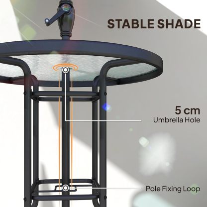 Outsunny - Juego de 4 Muebles de Comedor para Patio al Aire última intervensión, 2 sillas Plegables, Paraguas de ángulo Ajustable, Mesa de Comedor de Vidrio Templado con Textura Ondulada, Color café