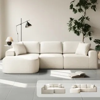 [Existencias Limitadas]🛋️ Sofá seccional modular de 107 pulgadas con chaise longue, diseño convertible en forma L, sin montaje, tapicería de textura tejida moderna, ideal para sala de estar