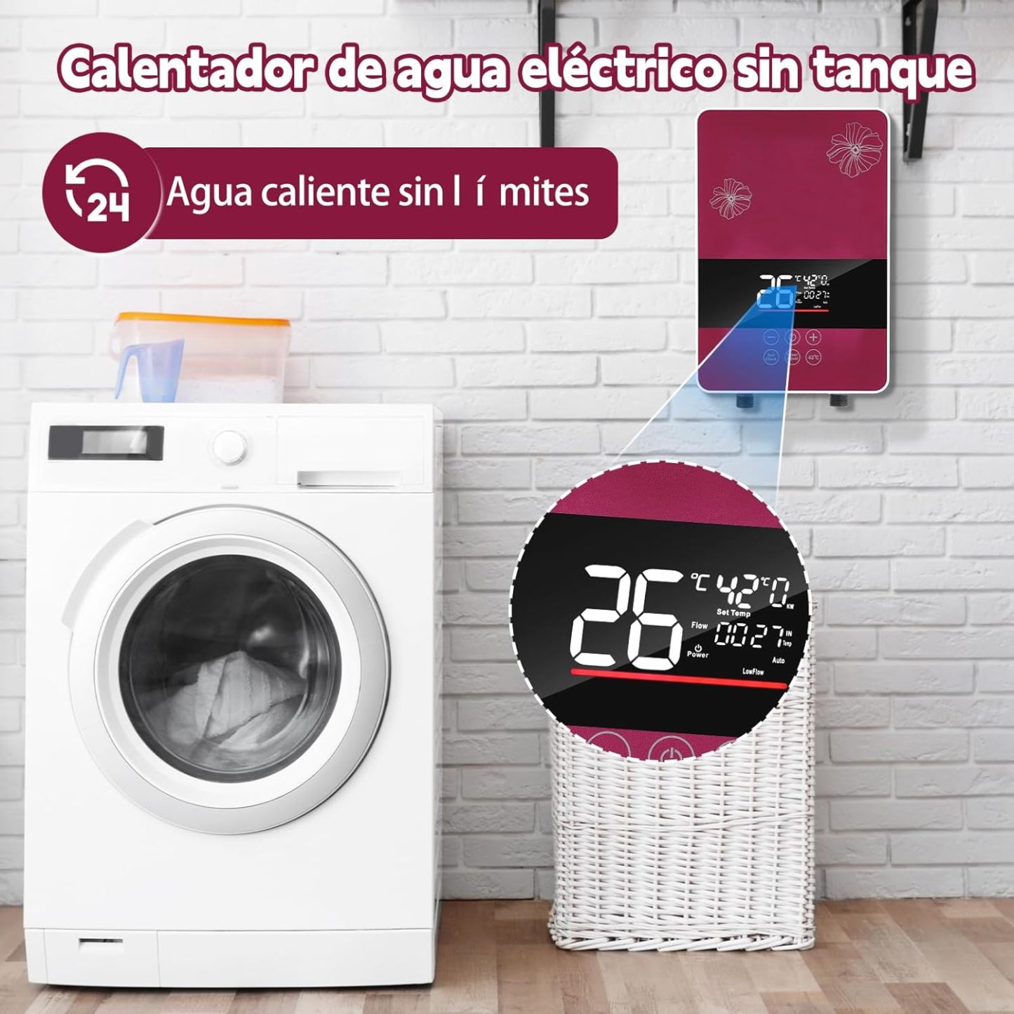 Calentador de Agua Electrico, Calentador de Agua instantaneo con Cabezal de Ducha, Pantalla Táctil de Ajuste Temp, Control Remoto, 5KW Calentador Electrico para Hogar Agua, Ahorra Hasta 80% de Gas