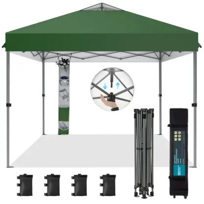 [Impermeable y resistente a los rayos UV] Carpa plegable PHIVILLA de 3,6x3,6 m, carpa portátil instantánea para exteriores, cenador para exteriores con cierre de un solo botón y bolsa con ruedas.